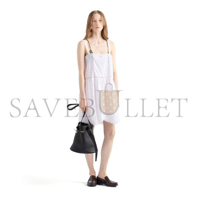 PRADA BUCKLE LEATHER BUCKET BAG WITH BELT 1BE085 (29*26.5*18cm)